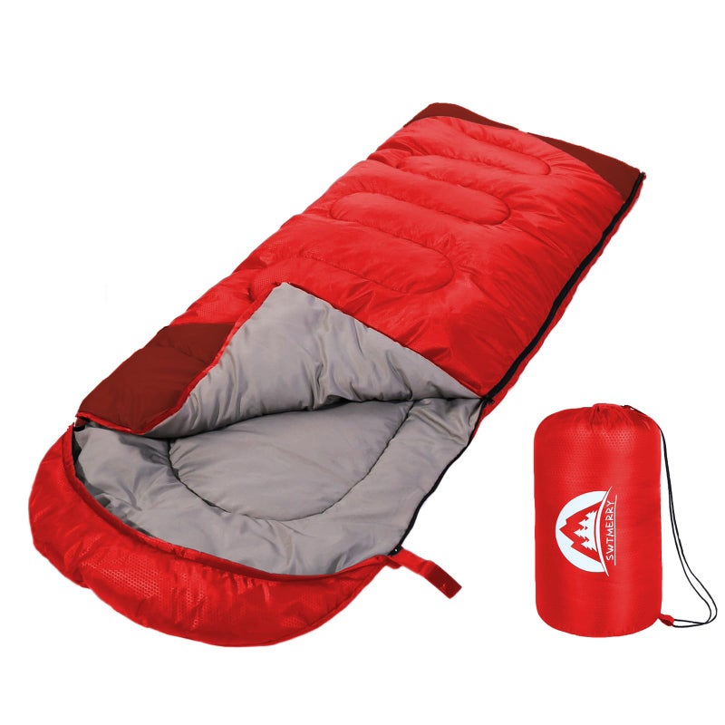 SWTMERRY Sleeping Bag 3 Seasons (Summer, Spring, Fall) Warm & Cool Weather - Lightweight,Waterproof Indoor & Outdoor Use for Kids, Teens & Adults for Camping Hiking, Backpacking and Survival (Red) - Image 1